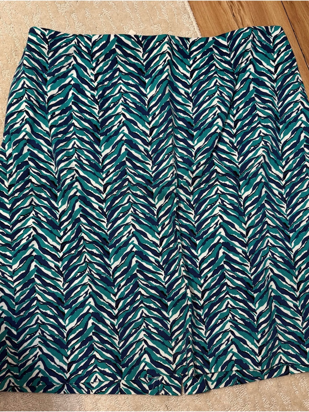 Talbots Teal, Navy & White Patterned A-Line Skirt